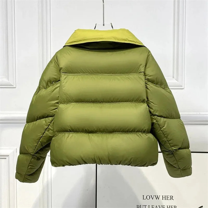 2025 New Autumn Winter Fashion Parkas Jacket Lady Thick Warm Bread Outwear Vertical Collar Down Cotton Coat Women Short Top