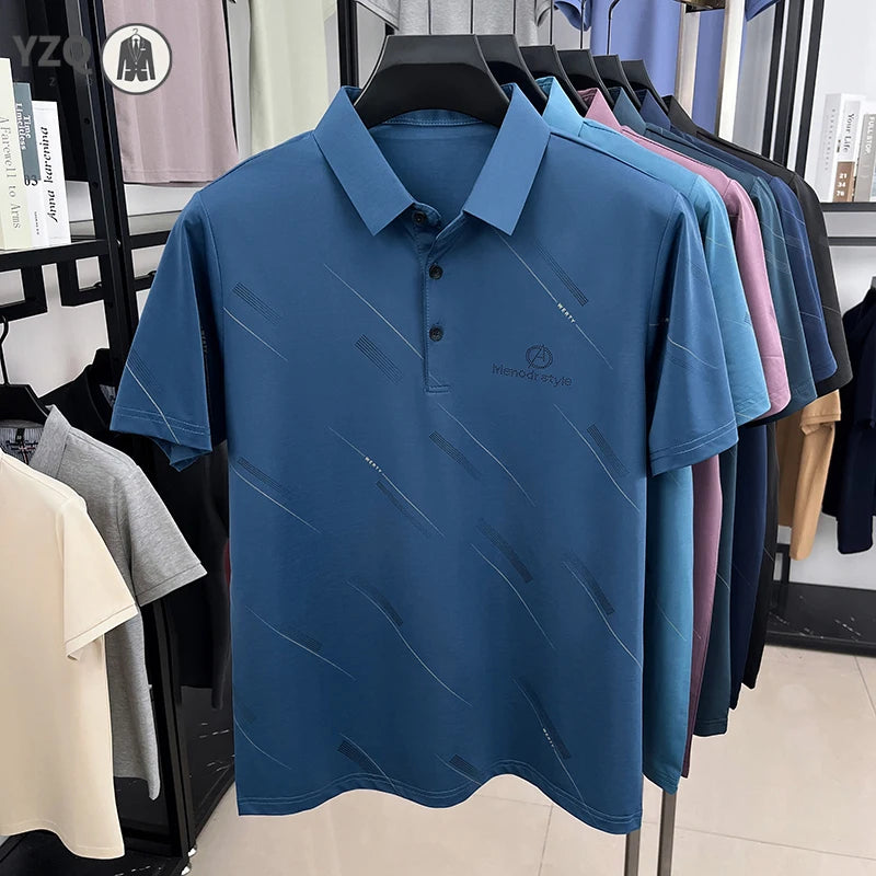 Mens Business Casual Printed Polo Shirt Short Sleeve Lightweight Fabric Comfortable Fit Suitable For Work And Daily Outings