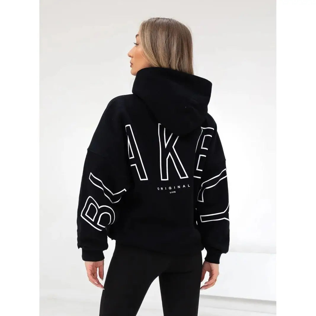 European American Fashion Printed Hooded Hip Hop Sweatshirt 2025 New Cross Border Thickened Versatile Long-sleeved Loose Clothes - ATFH