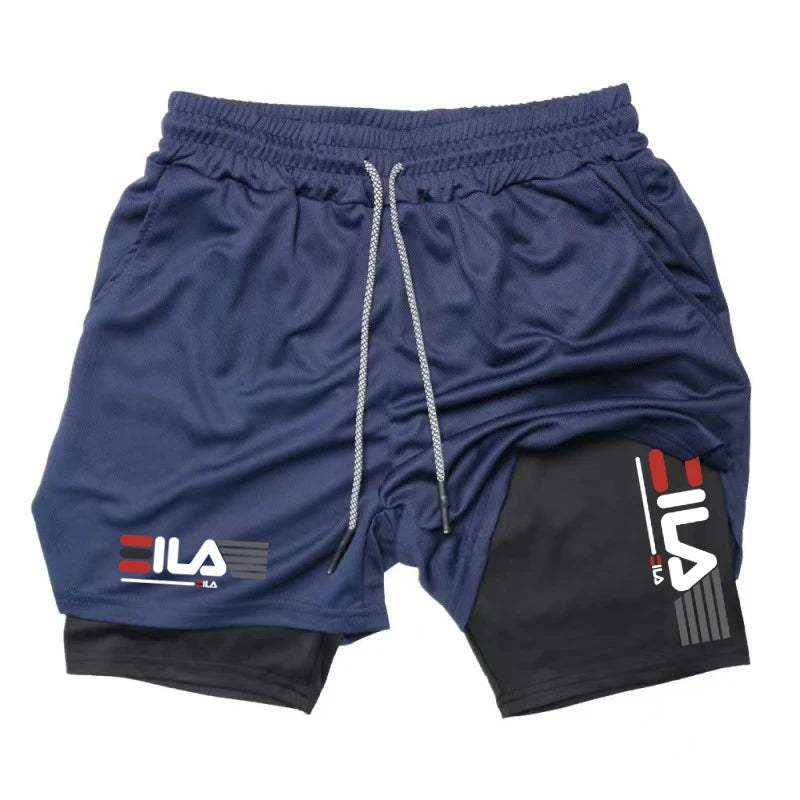 Men's Two-in-one Sports Shorts Breathable Casual Quick-drying Double-layer Shorts Summer Running Sportswear Bottoms M-3XL