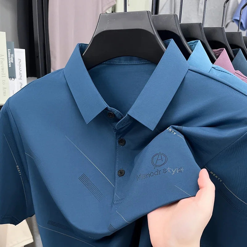 Mens Business Casual Printed Polo Shirt Short Sleeve Lightweight Fabric Comfortable Fit Suitable For Work And Daily Outings