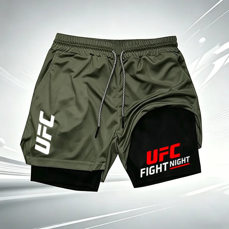 Men's Summer UFC GYM Print 2-in-1 Compression Liner Casual Shorts Quick Dry Gym Training Workout Breathable Running Shorts wx241