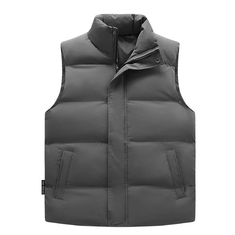 2026 Winter New Down Cotton Vest for Men Solid Color Stand Collar Versatile Sleeveless Vest Cold Resistant Warm Cotton Waistcoat