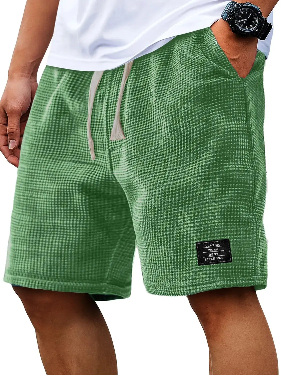 Summer Men's Waffle Business casual shorts New Korean Fashion Drawstring Baggy Short Pants Fitness Breathable Streetwear Gym