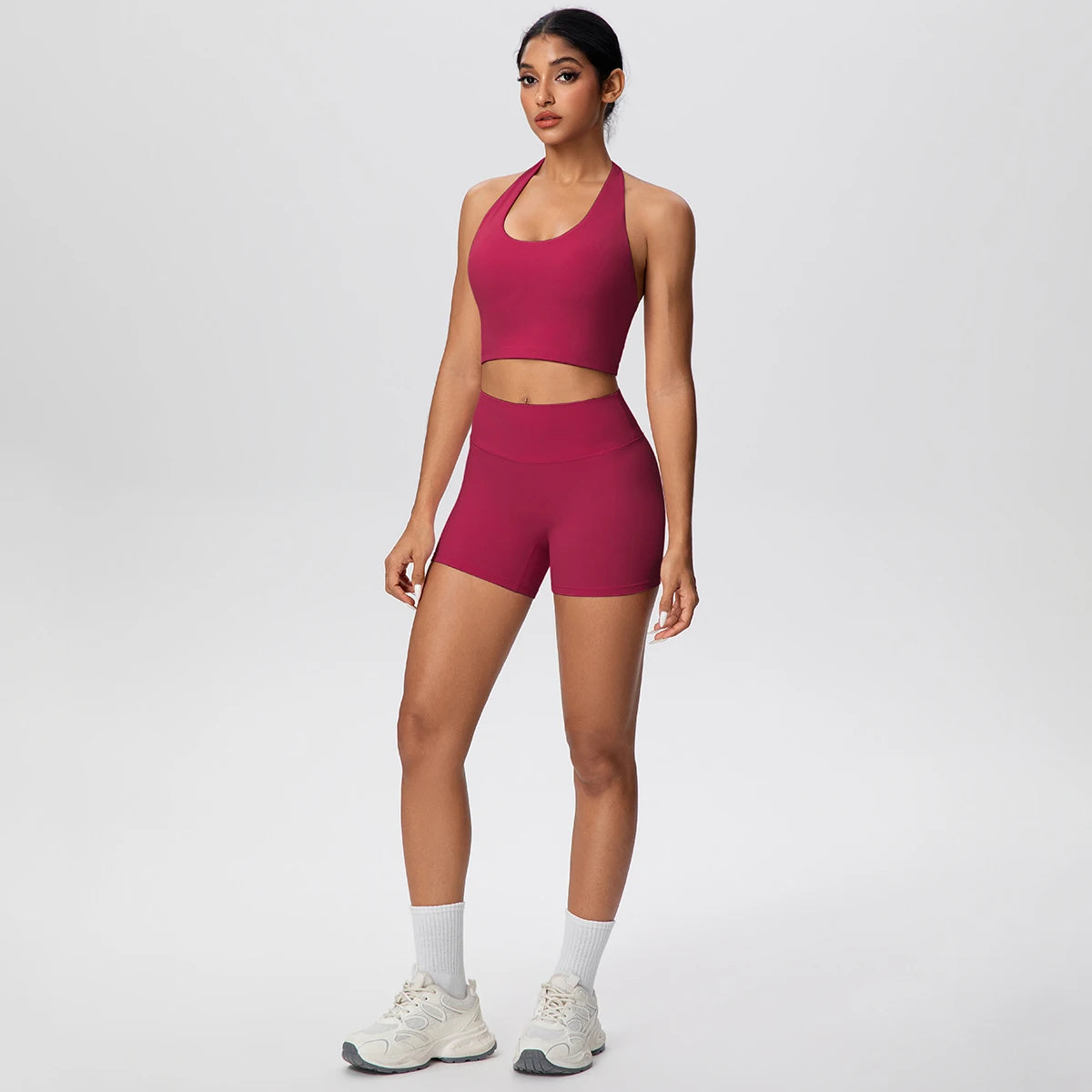 Woman Gym Yoga Set High Waisted Lifting Buttocks Sports Yoga Shorts Breathable Sexy Beautiful Back Halter Bra Chest Pad Yoga Set - ATFH