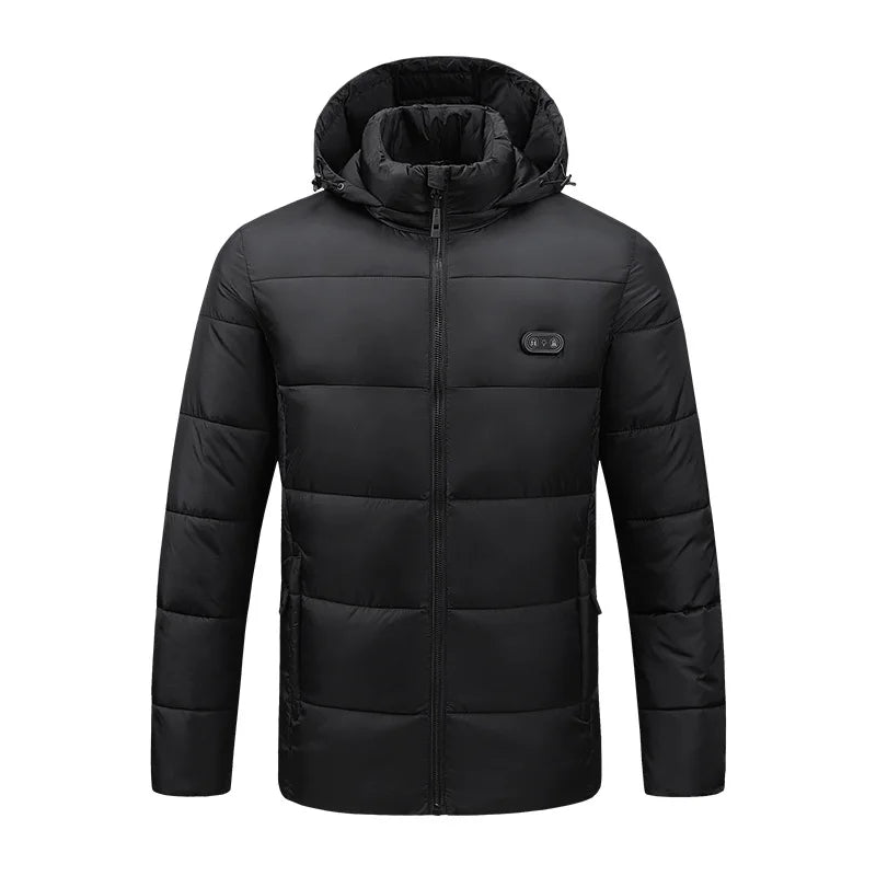 USB Heated Hooded Jacket Men 8 Heating Zones Dual Control 3 Gears Adjustable Washable Winter Warm Thermal Coat Outdoor Travel