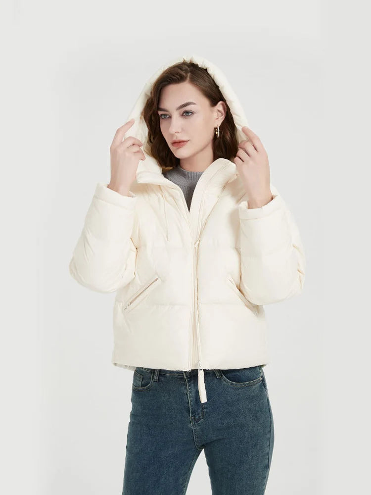 SuyaDream, Woman Hooded Down Coat , 90%White Duck Down, Quilted Solid Puffer Jacket, 2024 Fall Winter Parkas