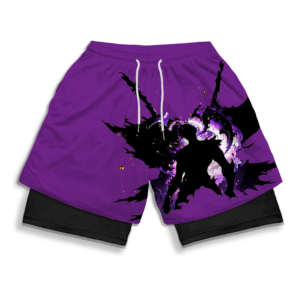 3D Print 2 in 1 Running Workout Shorts for Men Gym Compression Shorts with Side Pockets Summer Athletic Quick Dry Activewear