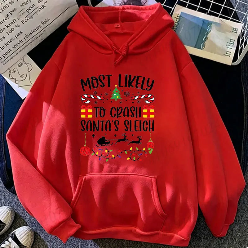 Most Likely To Christmas Family Hoodies Funny Slogan Group Sweatshirts Xmas Gingerbread Man Print Hooded Hoody Holiday Party Top