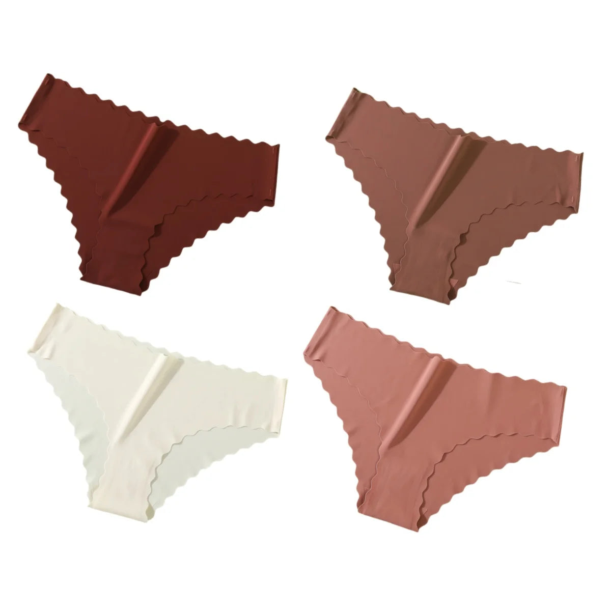 4Pcs/Set Ice Silk Mid-Rise Panties Women's Seamless Briefs Solid No Show Underwear Scalloped Edge Panties Sexy Lingerie XS-XL