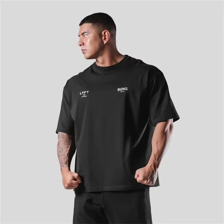 2026 Summer  Men's Gym T-Shirt, Boxing Brand Graphic, Oversized Heavy Cotton Streetwear For Bodybuilding Fitness ATFH