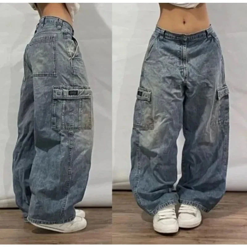 Y2K Harajuku New Punk Feng Shui Washing Old Baggy Jeans Female Streetwear Dance Popular Casual Joker High Waist Wide Leg Pants ATFH
