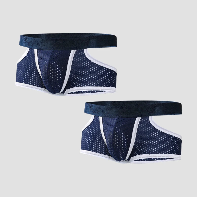 2PCS Men's Ice Silk Gun Bullet Split Panties Square Breathable Mesh Summer Thin Men's Sports Boxer Shorts Toe