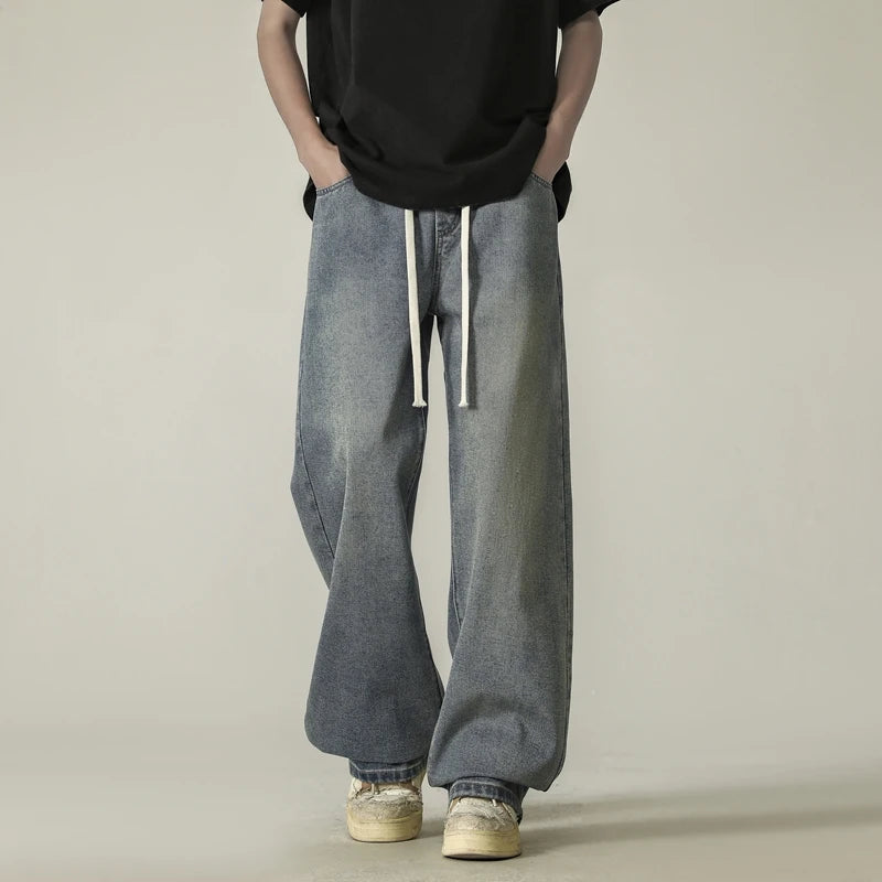 full length men's oversize y2k black big boys jeans for man washed straight leg casual loose wide baggy pants Men trousers denim ATFH