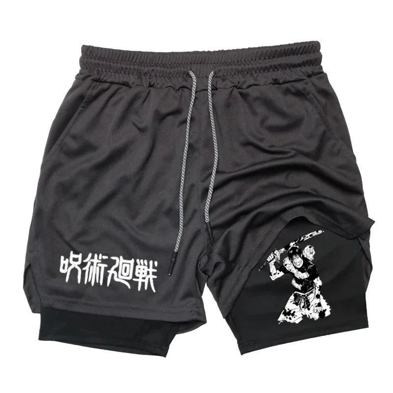 Anime Performance Shorts Toji Printed Men GYM Casual Sports Shorts Workout Running Mesh 2 In 1 Sport  Pants