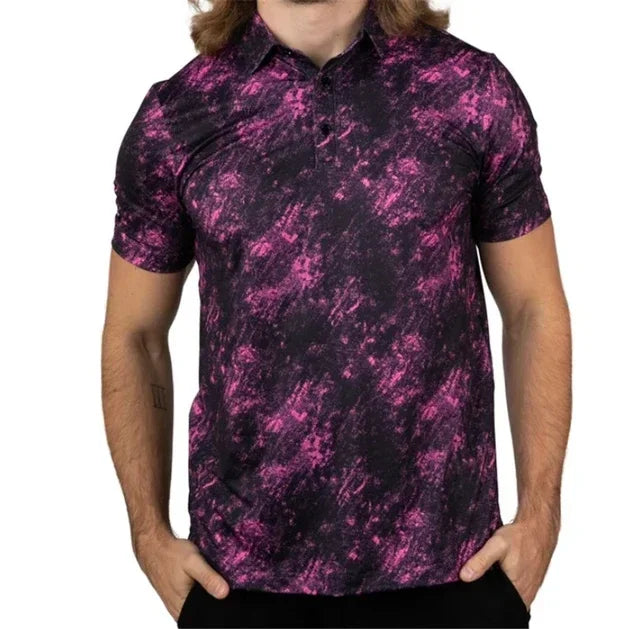 Summer Printed Floral Casual Golf T-shirt Men Outdoor Short Sleeve Quick Dry Breathable Clothing Lapel F4 Racing Polo T-shirt