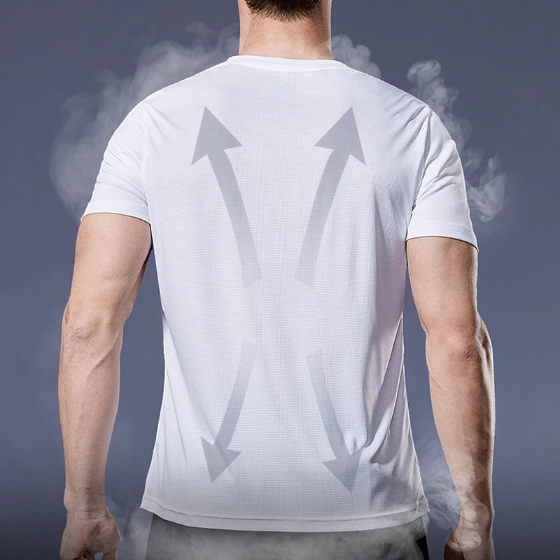 Men Short Sleeve Sport t Shirt Quick Dry Running t-Shirt Man Clothes Breathable Fitness Shirt Top Ice Silk Gym Football Jerseys