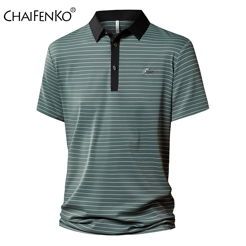 Outdoor Casual Commercial Affairs Men Polo Shirt New Loose Stripe Comfort Breathable Tops Summer Fashion Versatile T Shirt Men
