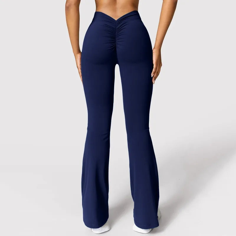 Fashion Micro Horn Leggings Women V-back Waist Sports Pants High Waist Push Up Butt Gym Pants Solid Slim Casual Leggings ATFH