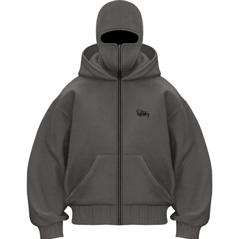 Balaclava Men Zip Hoodie Winter Warm Casual Sweatshirt Y2K with Hooded Face Mask Zipper Design Sports Jacket Outdoor Activities - ATFH