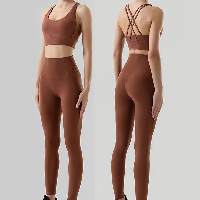 Women's 2 Piece Sports Set - High Waist Booty-Lifting Leggings with Back Pocket & Sports Bra Yoga/Gym/Running Workout Outfit - ATFH