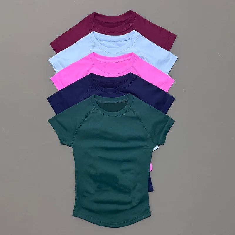 HISTELLO Sports Short Sleeve Top  Women Seamless Sculpting Yoga Bodysuit Running T-Shirt Workout Shirts Pilates Training Clothes - ATFH