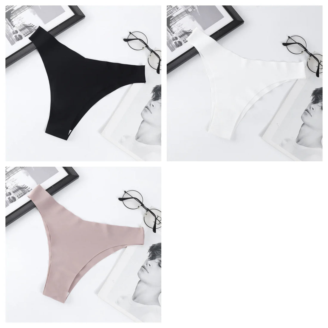 3Pcs/Set Women Ice Silk Panties V-Waist Low Rise Briefs Seamless Underwear Female Quick-Drying Underpants Sexy Lingerie S-L