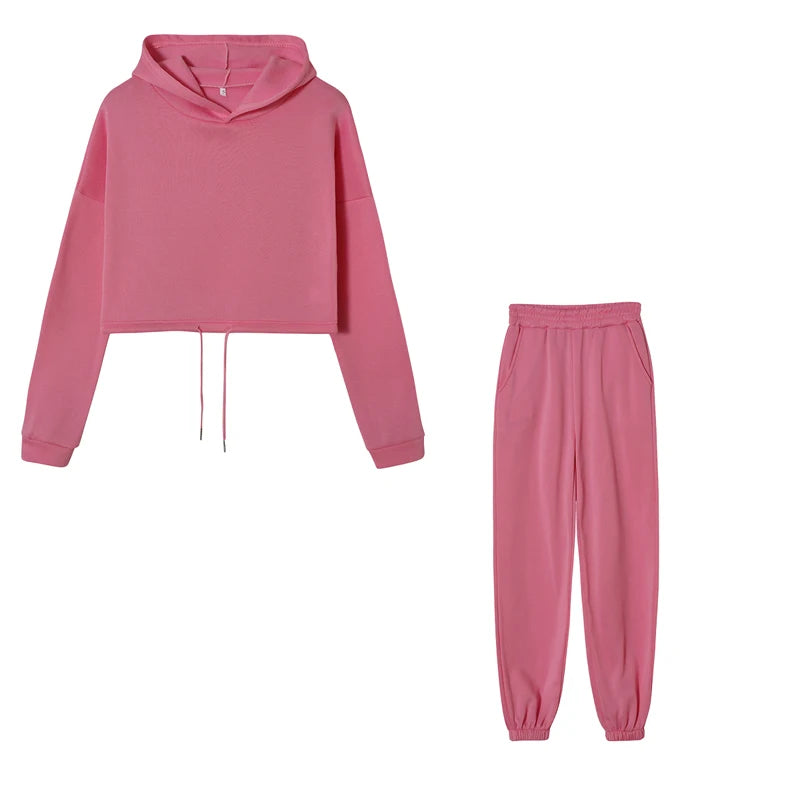 New Spring Autumn Fashion Trend Wear Long Sleeved Hooded Sweatshirt Pants Sports Casual Suit Two Piece Set for Adult Women