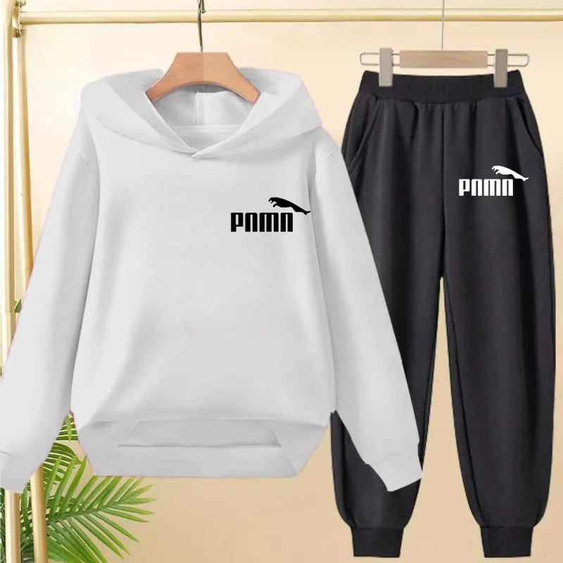 Leisure Children Hoodie Sportswear With Classic Prints Simple Elements Breathable Versatile Two-piece Set For Both Boy And Girl - ATFH