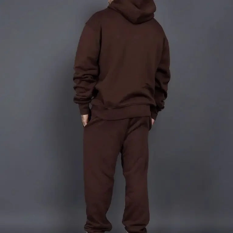 Custom logo autumn and winter cotton 60% polyester 40% plush and thickened men's and women's loose hooded sweater two-piece set ATFH