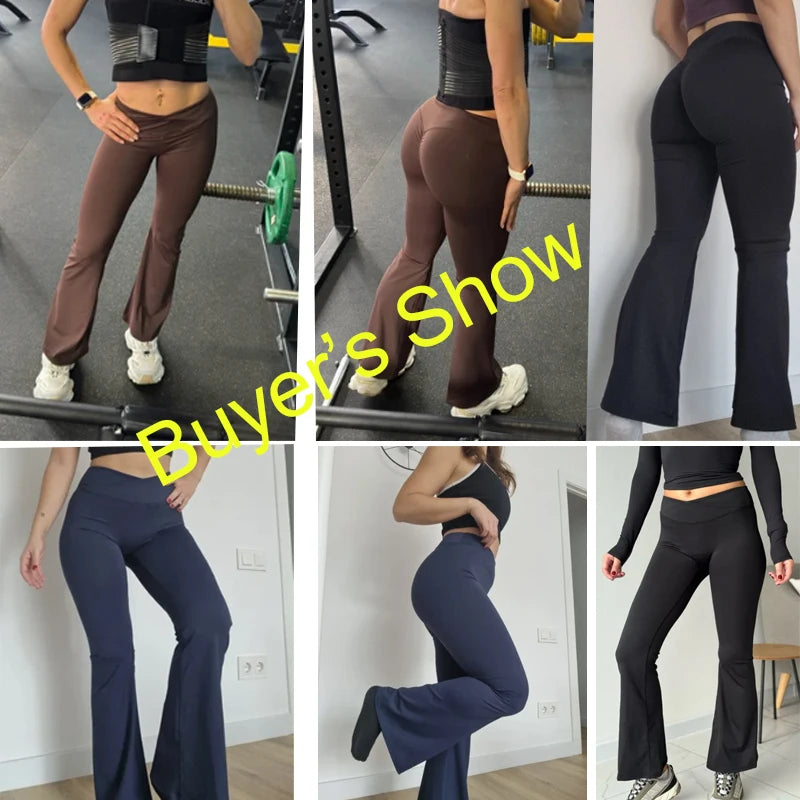 Gym Leggings Women High Waist Flared Pants Cross Waist Sport Tights Ladies Push Up Fitness Leggin Workout Clothes ATFH