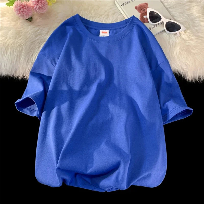 LEGIBLE Summer short sleeve T-Shirt Women Cotton Tee Shirt Loose Solid Basic Oversized T Shirt Women O-neck Tshirt Women - ATFH