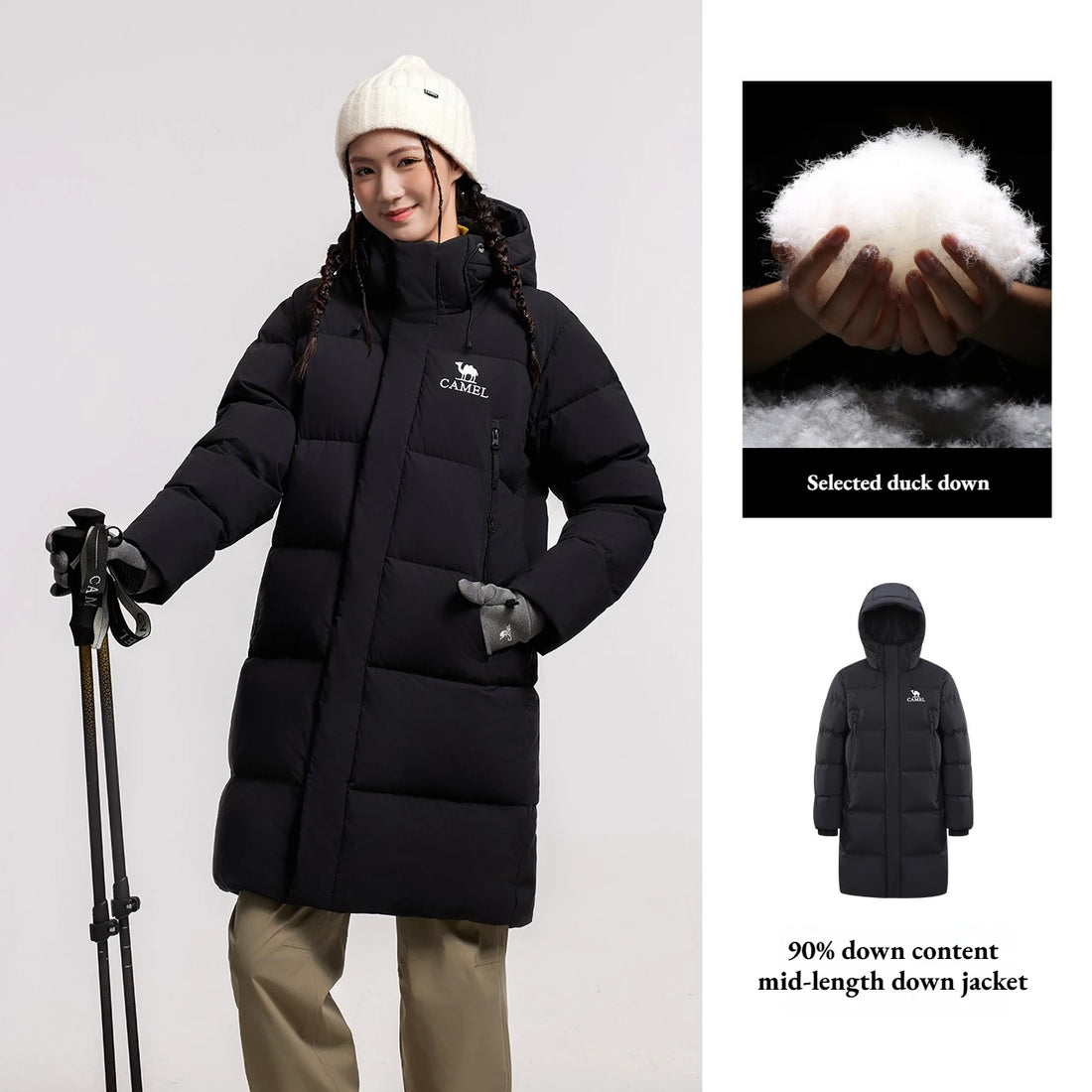 Golden Camel Outdoor Down Jackets Women Winter Mid-Length Thickened Waterproof Windproof Warm Hiking Jacket for Men's Clothes