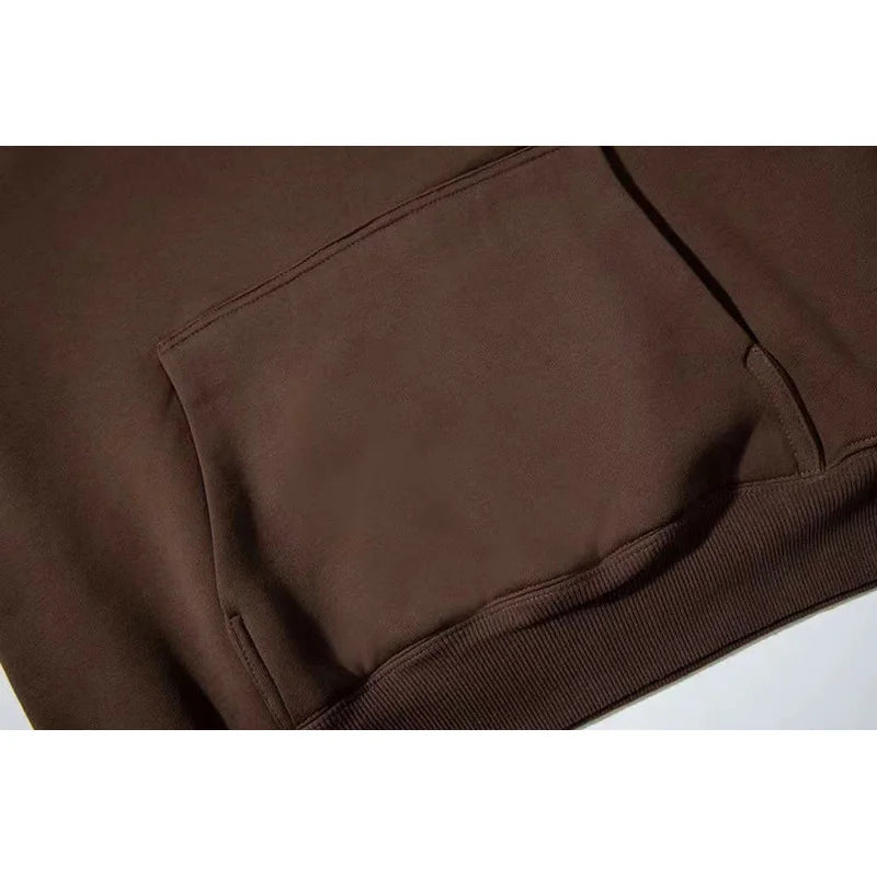 Autumn Winter High Street Oversized Kanye West Hoodie Men Women 1:1 Solid Color Black Brown Red Blue Pullover Streetwear Hooded - ATFH