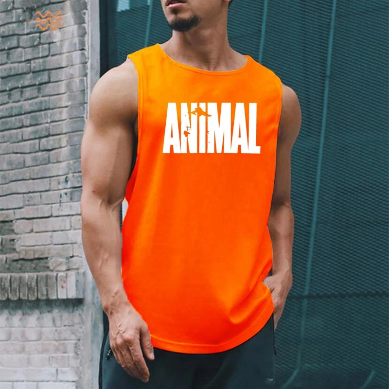 Men's Quick Drying Sleeveless shirt animal Bodybuilding Workout Tank Tops Muscle Fitness Shirts Male Gym Stringer Vest