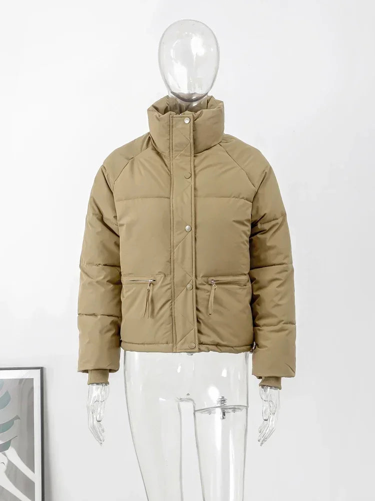Casual Short Winter Jacket Women Stand Collar Zipper Warm Parkas High Street Padding Coat Female 2024 Winter Lady Down Coats ATFH
