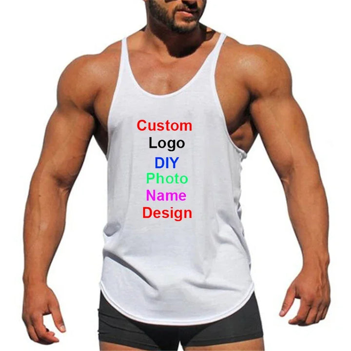 DIY Logo Photo Name Design Customized Summer Fitness Mens Gym Clothing Bodybuilding Stringer Tank Top Cotton Sleeveless Shirt