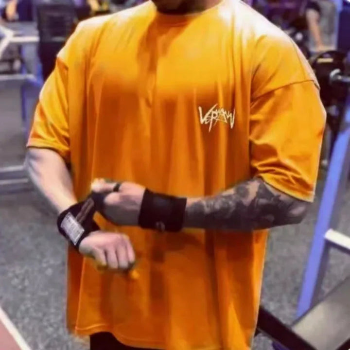 NEW Round Collar  sports T Shirt Oversize Cotton Summer Tee Training running shirt Man Streetwear Half Sleeve men T-shirt ATFH