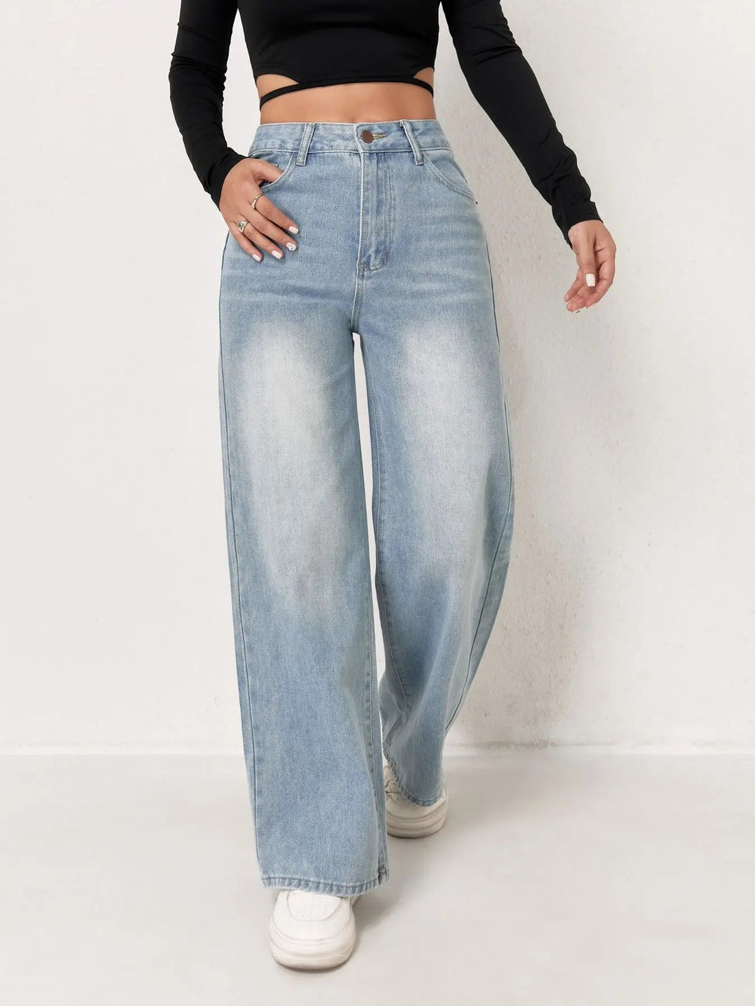 Jeans For Woman Y2k Clothes Light Blue Wide Leg Denim Pants Loose Fashion Simple Stretch Free Four Seasons Popular Casual ATFH