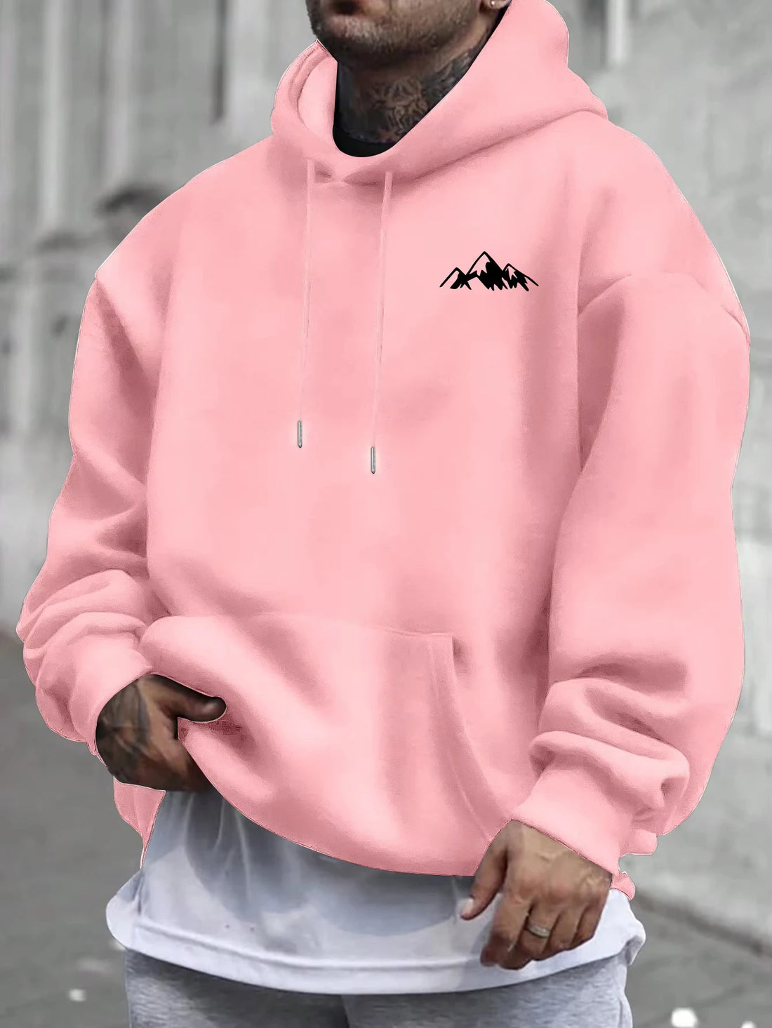 Men'S Casual Pink Hoodie with Fleece Lining Stylish Graphic Long Sleeve Regular Fit Casual Wear Hoodie Front Blend Hoodie - ATFH