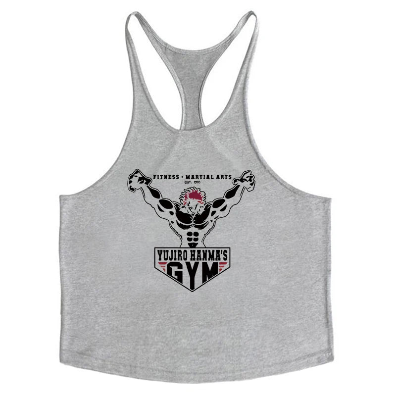 Anime Baki Hanma Print Stringer Tank Top for Men Y-Back Vest Muscle Training Undershirt Athletic Tops Gym Workout Bodybuilding