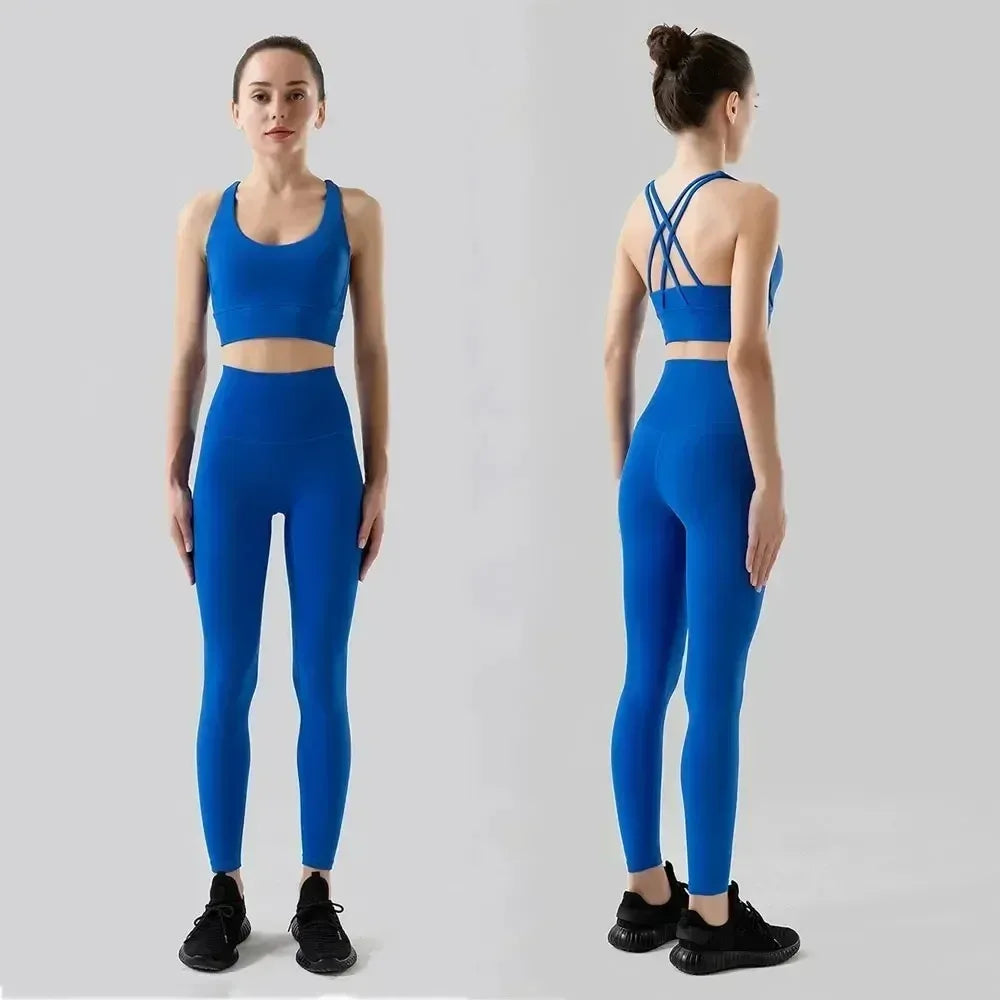 Women's 2 Piece Sports Set - High Waist Booty-Lifting Leggings with Back Pocket & Sports Bra Yoga/Gym/Running Workout Outfit - ATFH