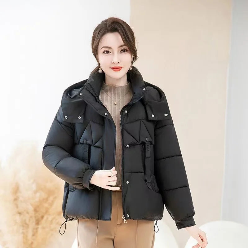 Fashion Winter Parka Short Women Cotton Padded Jackets 2025 New Casual Thick Warm Hooded Coat Zippers Loose Female Outwear