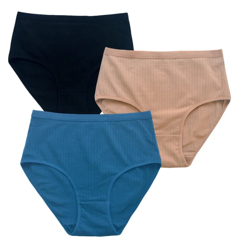 3Pcs/Set Women High Waist Panties Cotton Briefs Tummy Control Underwear Sexy Lingerie Breathable Full-Coverage Underpants S-XXL