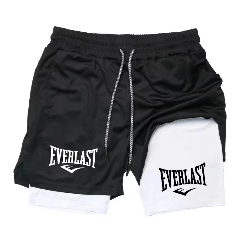 Men's Compression Sports Shorts Everlast Printed Sports Pants Double-Layer Quick-Dry Basketball Beach Muscle Fitness Pocket Towe