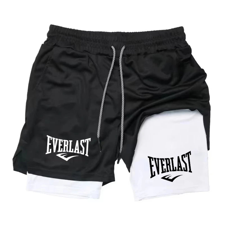Men's Compression Sports Shorts Everlast Printed Sports Pants Double-Layer Quick-Dry Basketball Beach Muscle Fitness Pocket Towe