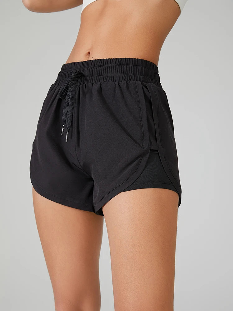 Women's Sports Jogging Loose Three Part Shorts Elastic Double Layer Side Pocket Breathable Running Fitness Leisure Yoga Shorts Tahsi Fashion House