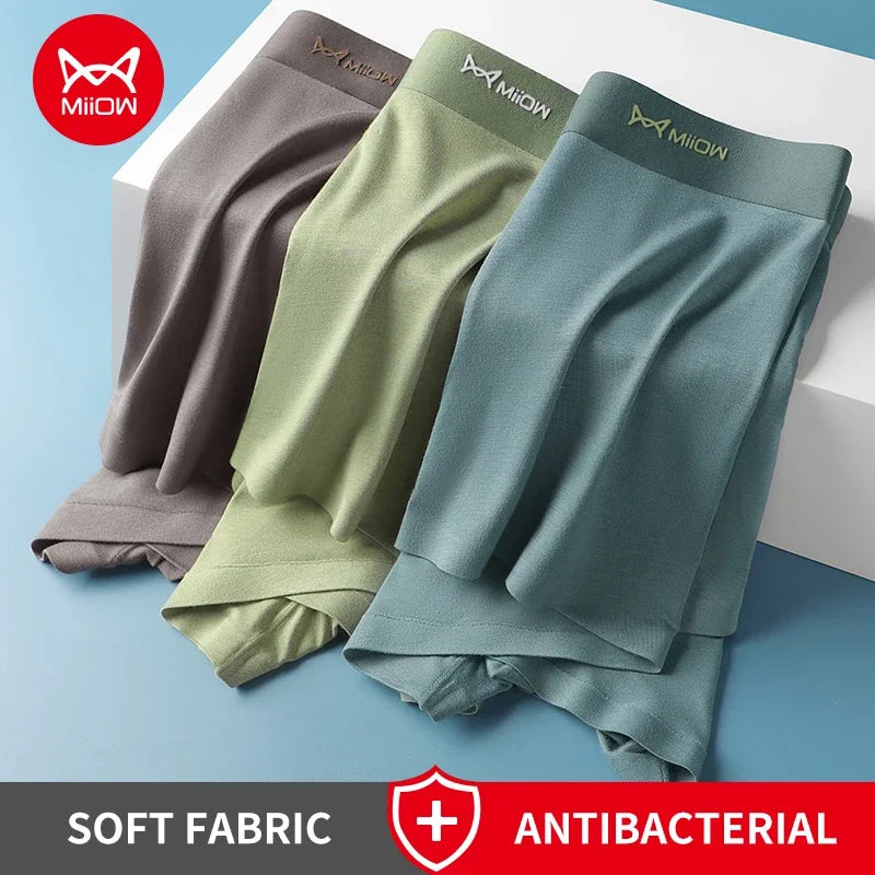 MiiOW 3Pcs Modal Boxer Underwear for Men Antibacterial Cotton Cuecas Men's Panties Silky Breathable Man Underpants Mens Boxers