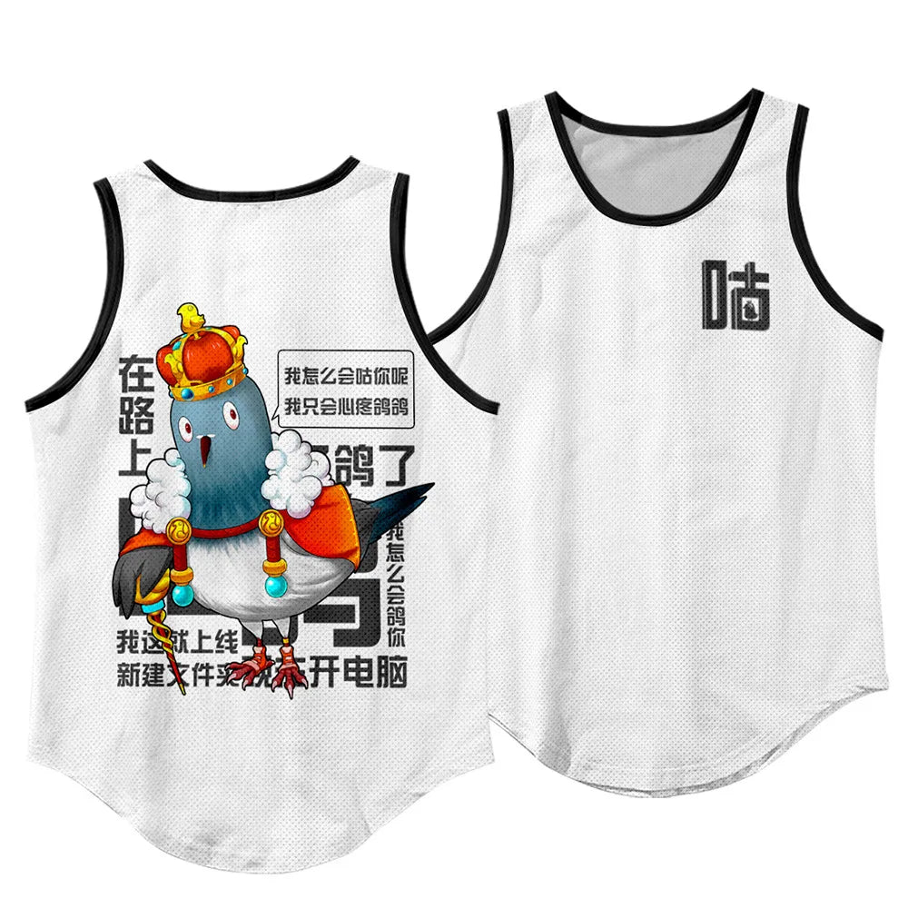 Summer Workout Black Print Sleeveless Beach Undershirt Vest Men Tank Top Gym Stringer Singlets Fitness Clothing
