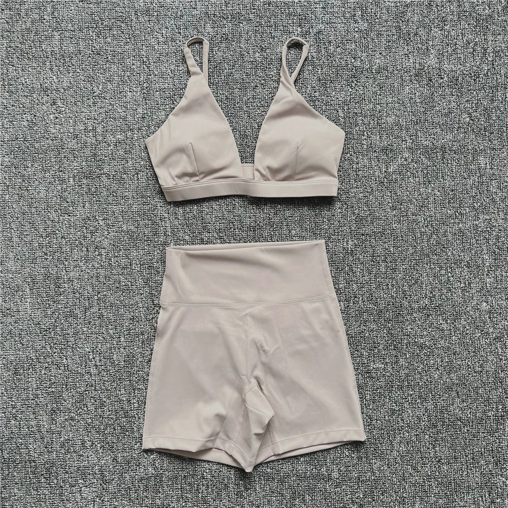 1/2PCS Contour Crop Sport Bra Women Yoga Sets Workout Gym Scrunch High Waist Fitness Push Up Shorts Running Avtive Suits XP187 - ATFH